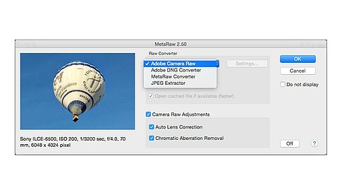 Beim Öffnen der Bilder hat der Anwender die Wahl, welchen internen Raw-Konverter er nutzen möchte.