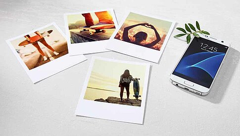 Retro Print mit Effektlack: Die Fotos sehen ähnlich wie Polaroid-Sofortbilder aus.