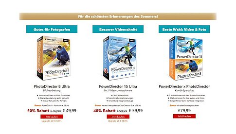 „PhotoDirector 8“ und „PowerDirector 15 Ultra“ sind derzeit deutlich günstiger