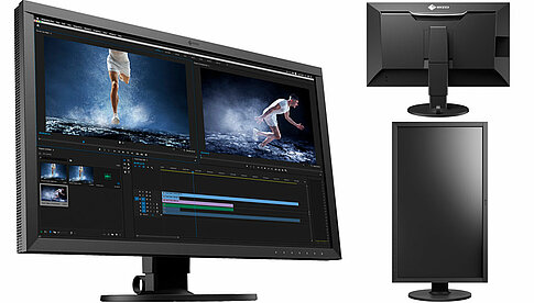 Der EIZO ColorEdge CS2740 arbeitet kalibriert und mit hohem Farbumfang. Er kann auch in der Hochkantposition genutzt werden.