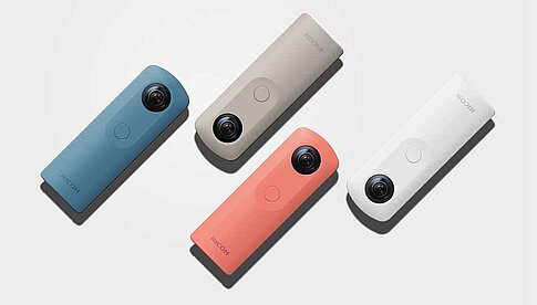 Die 360-Grad-Kamera Ricoh Theta SC is in vier verschiedenen Farben erhältlich.