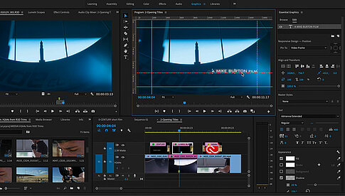 Die zweite Neuerung in Adobe Premiere betrifft die Bearbeitung von Grafiken und Texten, die mit neuen Ausricht- und Linealwerkzeugen präzise platziert werden können.