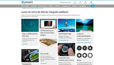 Verschiedene Artikel, Videos und mehr zu Fotoprodukten von Pixum und weiteren Themen.