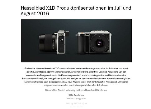 Hasselblad X1D: Roadshow bei Fotohändlern