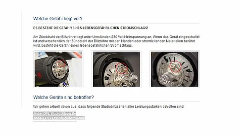 Gefahr eines Stromschlags bei einigen Jinbei-Studioblitzgeräten