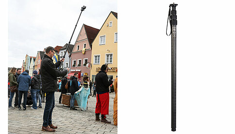 Mit dem MC-3M Monopod XXL Carbon (3m) lassen sich gefahrlos „Luftaufnahmen“ machen.