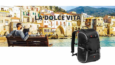 Im ersten Manfrotto-Wettbewerb „La Dolce Vita“ im Juli kann man einen Rucksack gewinnen.